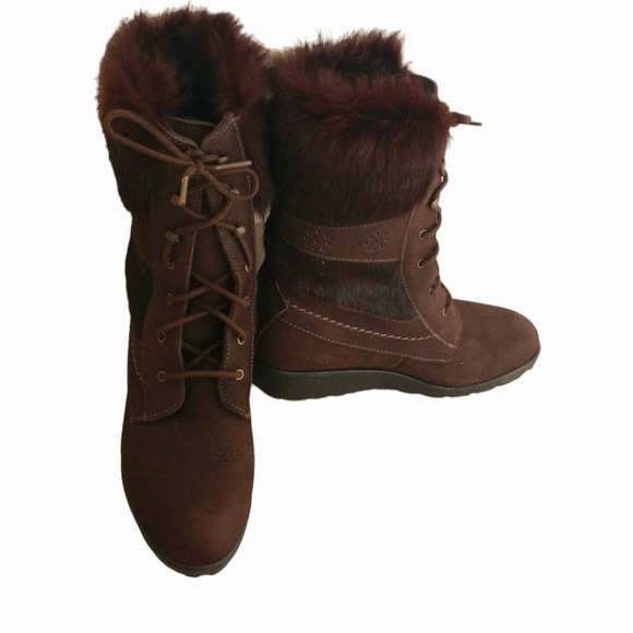 Vintage Sorel Red Brown Womens 6 Fur Suede Leather Lace Up Boots - Picture 4 of 6